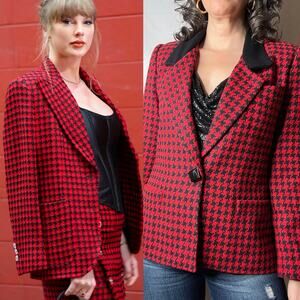 Escada red houndstooth tweed blazer jacket black Taylor Swift designer plaid S